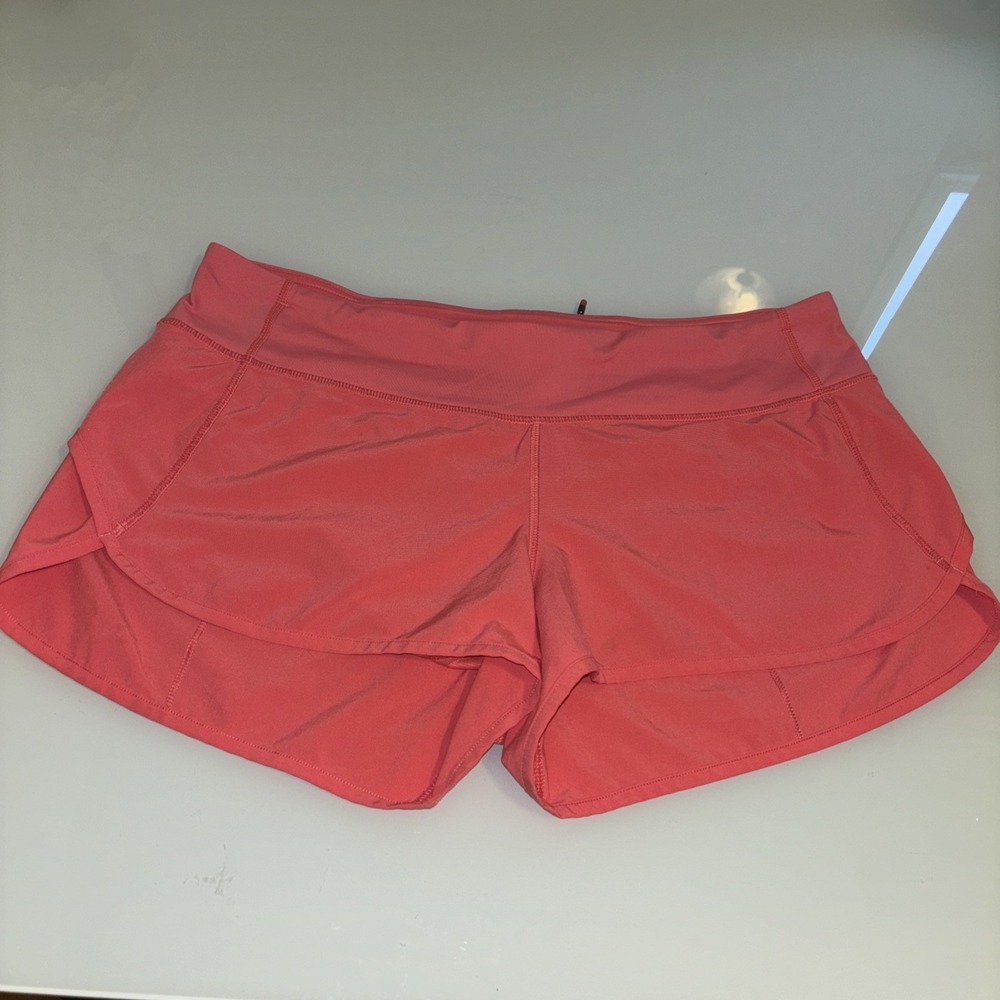 Lululemon Shorts Women 10 Orange Solid Lightweight Lining Running Zip Pocket
